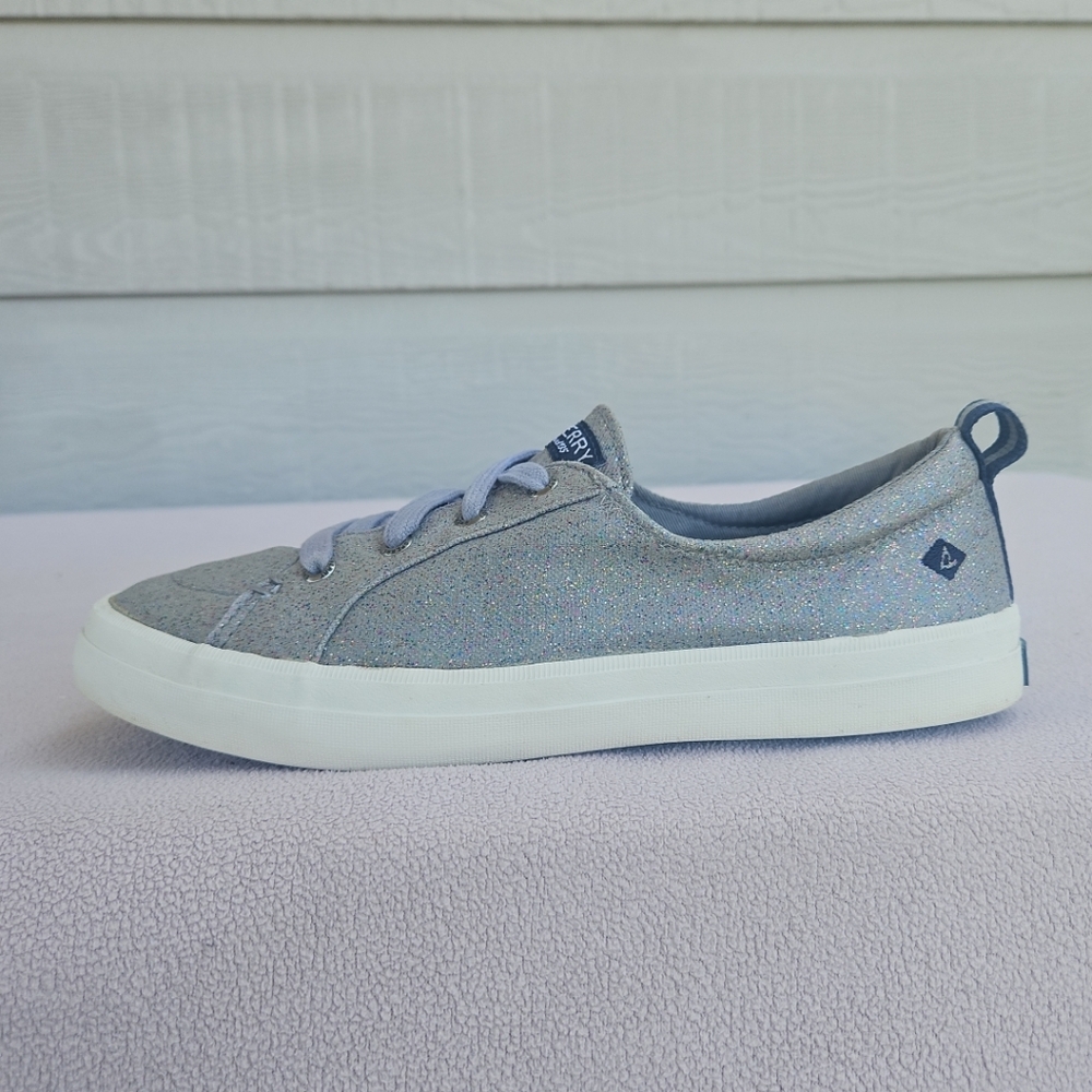 Sperry Top-Sider Crest Vibe Sneaker Women SZ 8.5 Grey Canvas Sparkle Low Boat - Picture 5 of 12